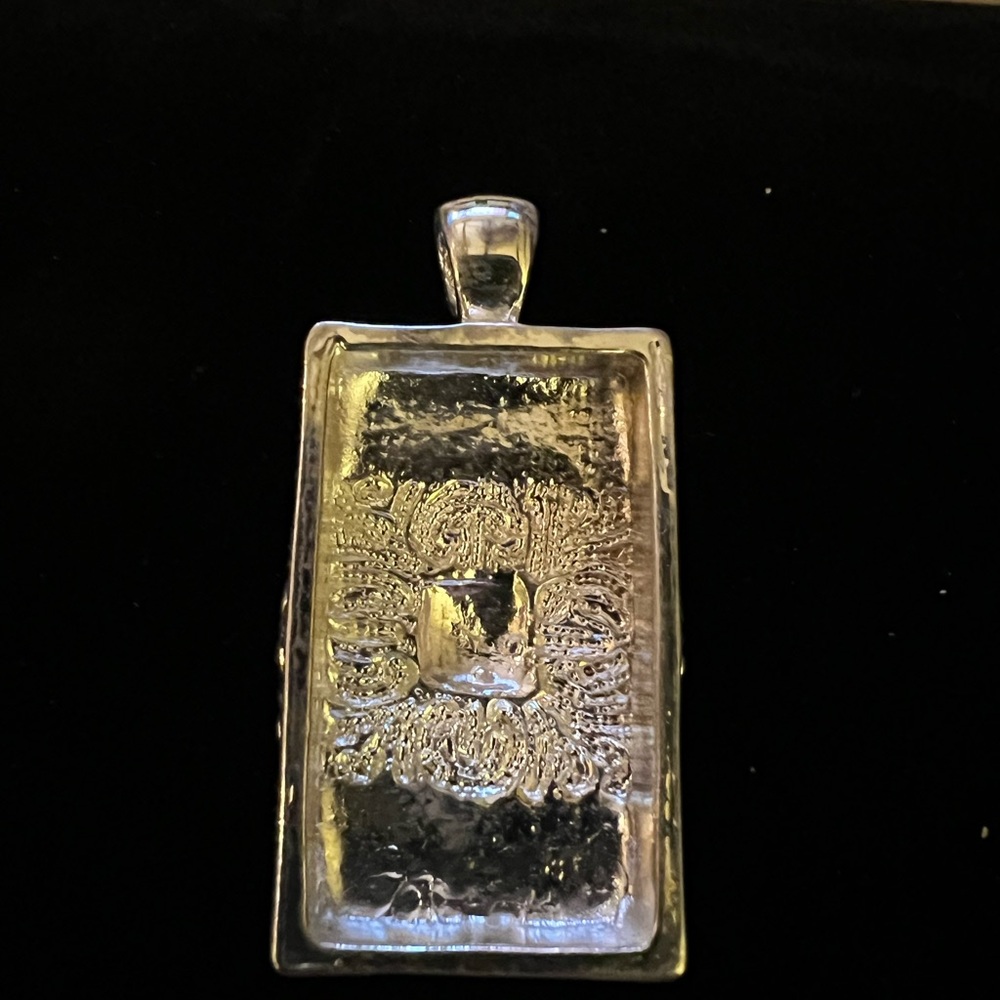 Vintage Silver Rectangular Pendant With Center Sq… - image 2